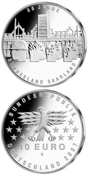 50 jaar deelstaat Saarland 10 euro Duitsland 2007 UNC